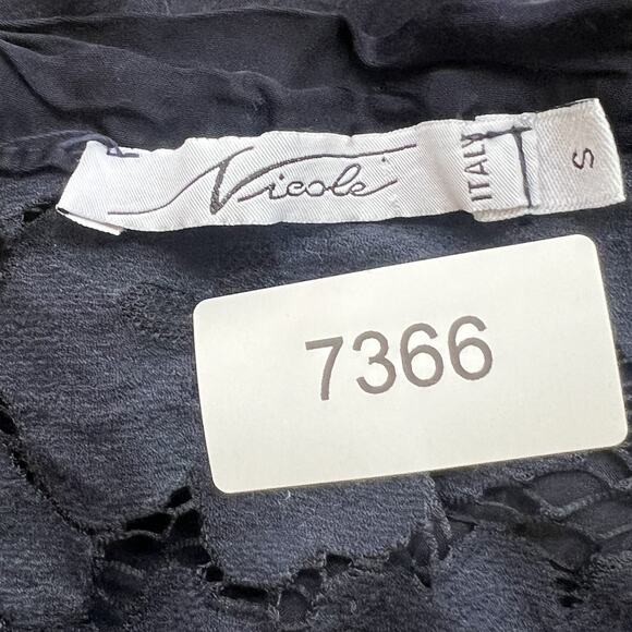 Nicole Dress Short Sleeve V-Neck Size Small Sheer Navy Blue Italy Lace Silk - Picture 7 of 9